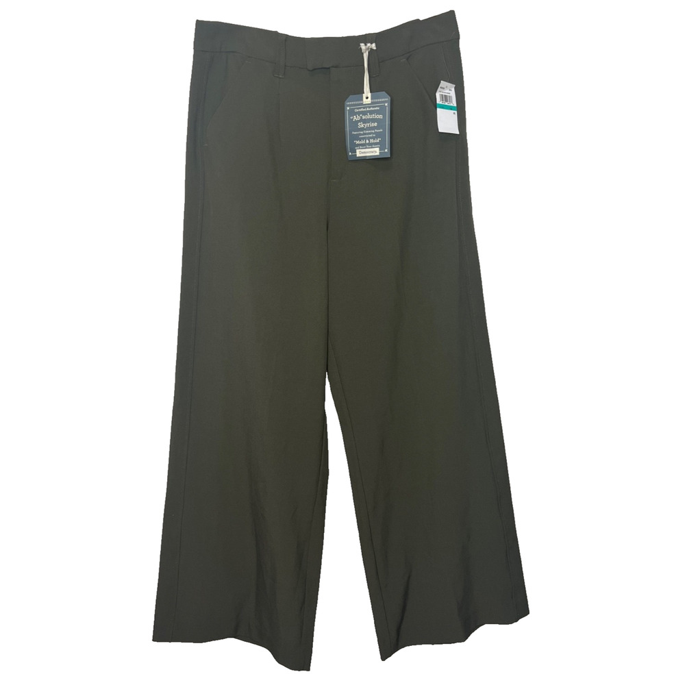 Democracy Ab Solution Skyrise Wide Leg Trouser Pants Olive Green